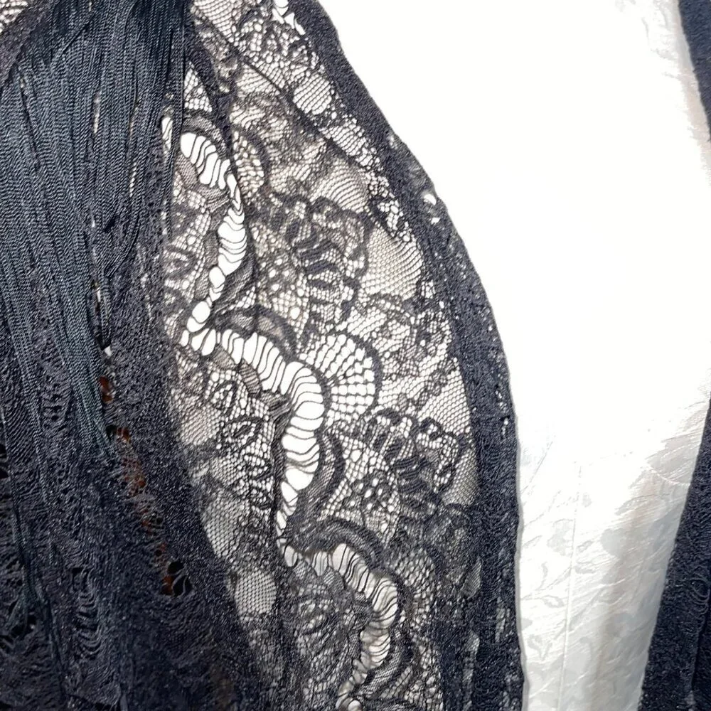 Womens Shawl One Size Black Lace Fringe Beaded Sequin Cocoon Dolman Sleeve